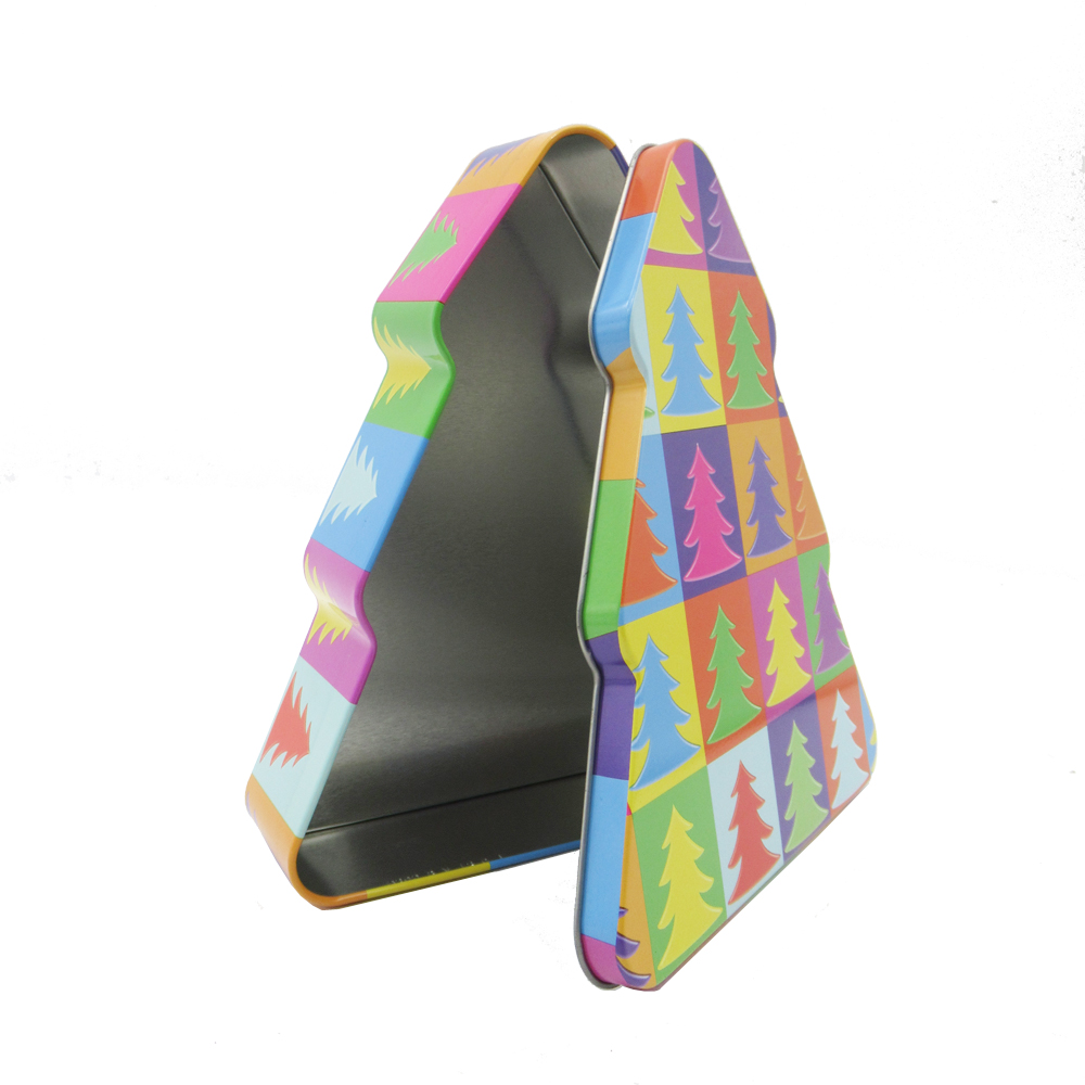 christmas tree shaped tin box